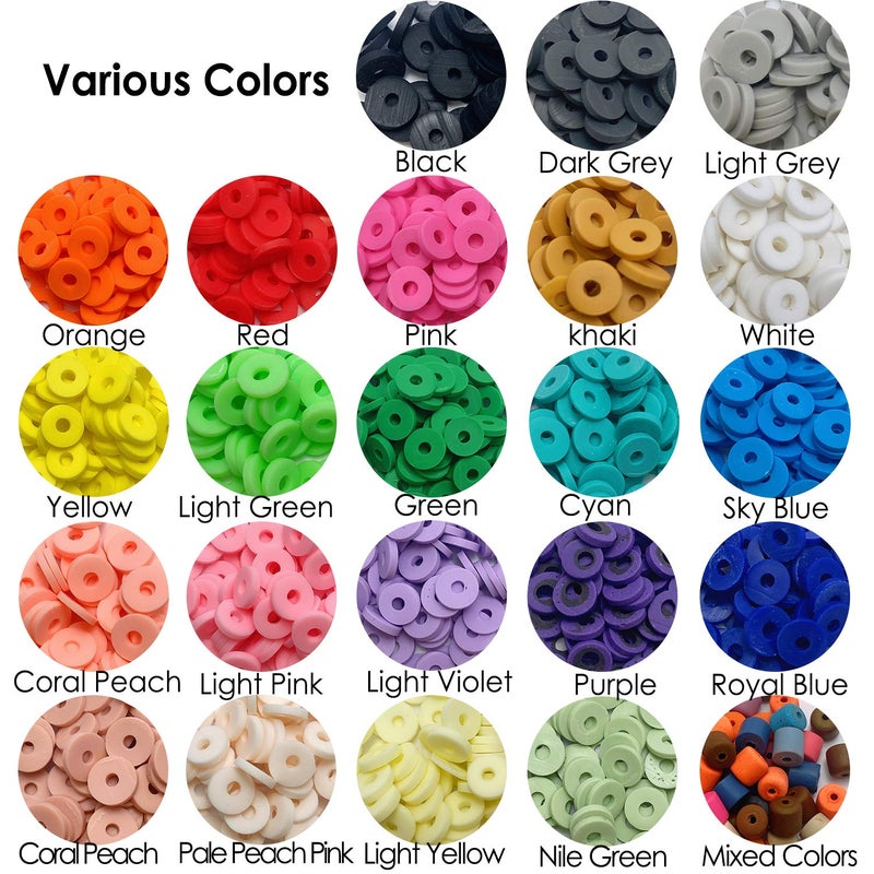 COIRIS 3400 Pcs Vinyl Heishi Beads Environmental Handmade Polymer Clay Spacer 6mm Disk Flat Beads for Surfer Chocker Necklace Bracelet Earrings Jewelry Making(RT-Khaki-6) - Image 2